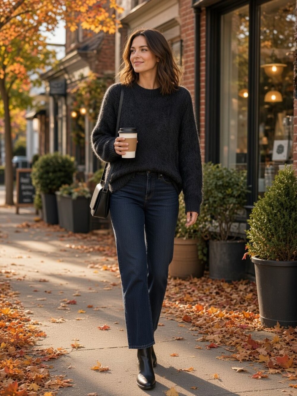 Open Edit Fuzzy Charcoal Crewneck Sweater | Soft Cloud Vibes